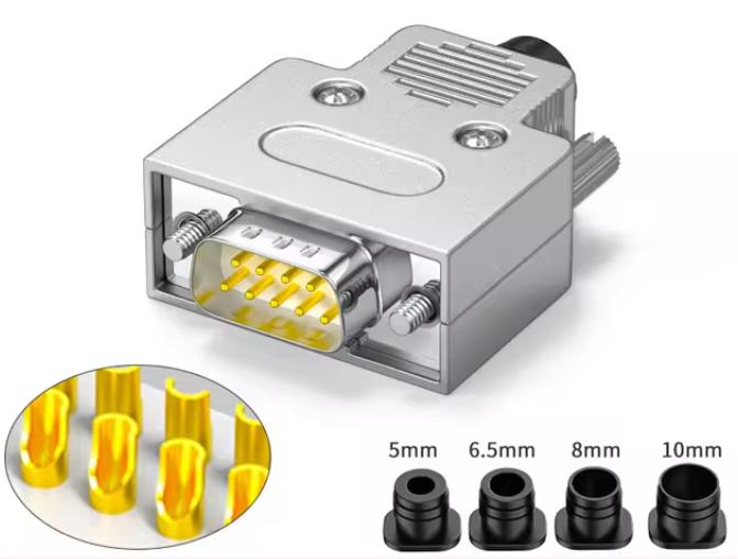 DB9 Connector male female type d-sub metal hood straight top entry backshells RS232 connectors